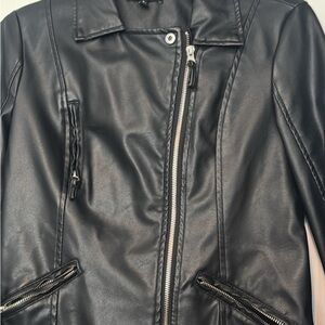 New Look Black Leather Jacket with Zipper Details